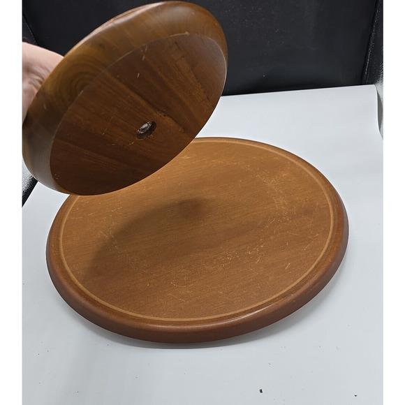 MCM Wooden Lazy Susan Cottagecore Serving Round Spinning Turntable Tray 15" - Picture 2 of 5